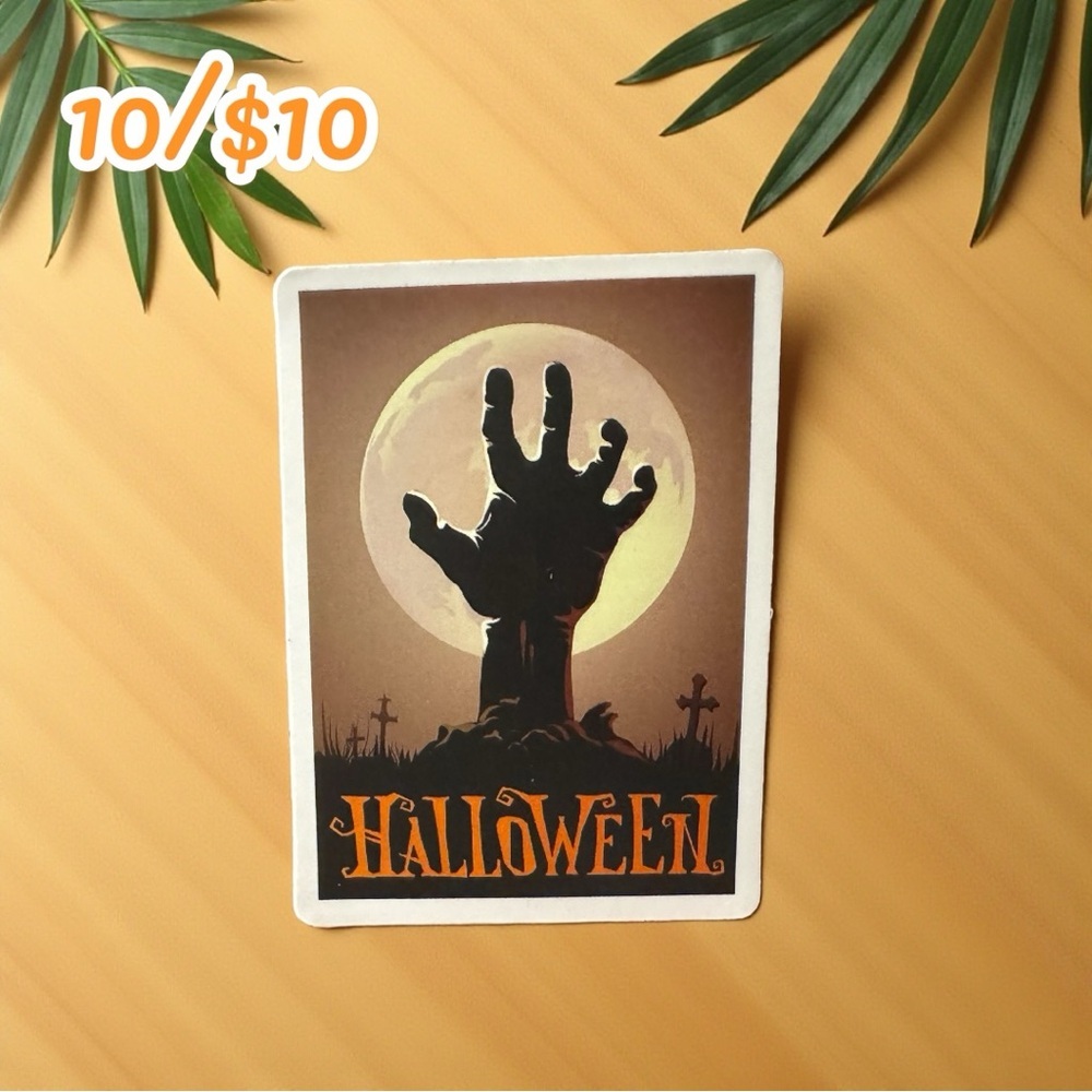 Halloween Zombie Hand Rising Sticker – Spooky Graveyard Scene – Matte Finish